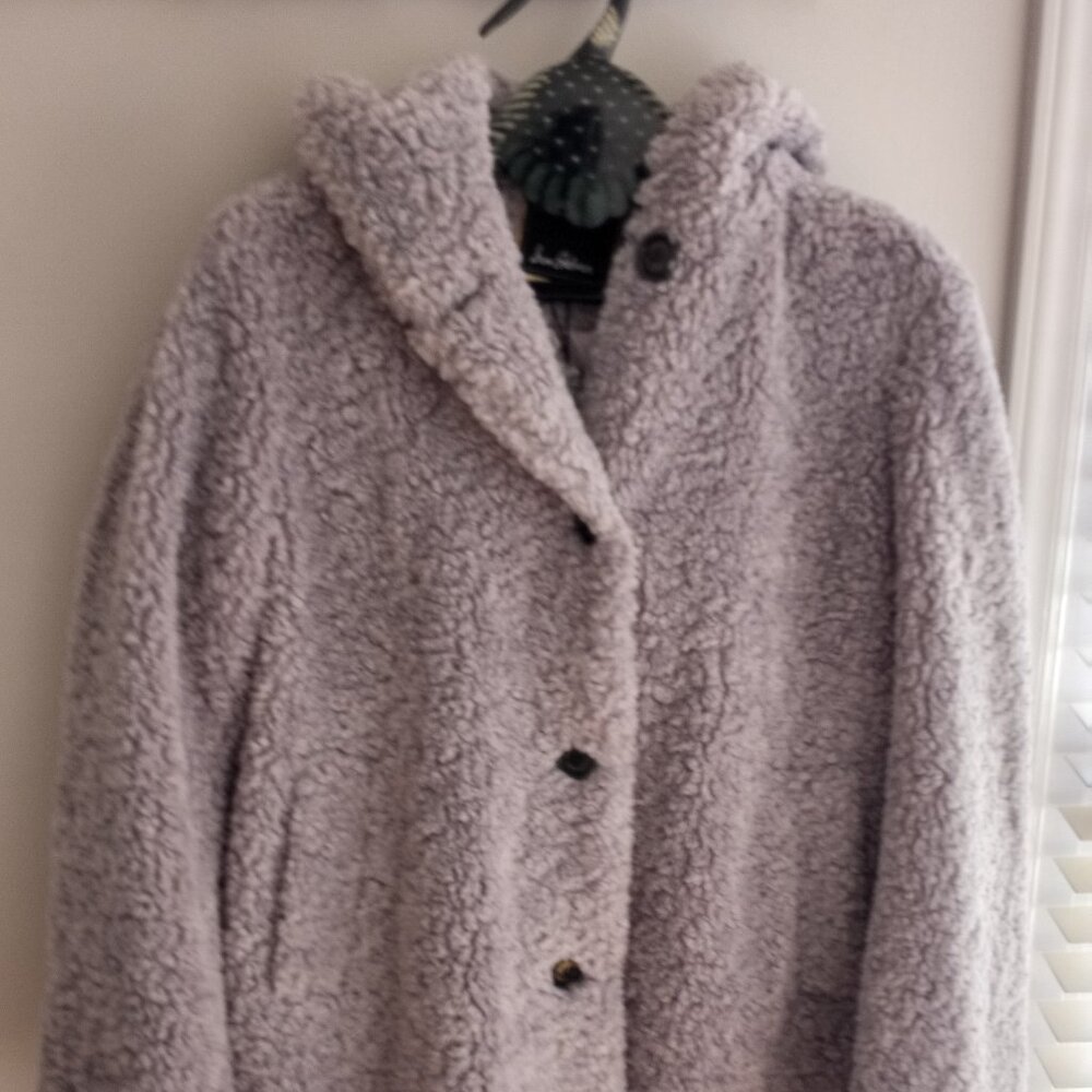'SAM EDELMAN' Grey Hooded Faux Fur Coat Size XL NWT